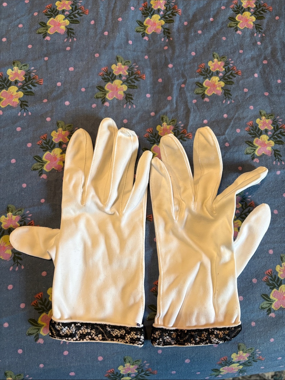 Vintage White Gloves with Black Lace
